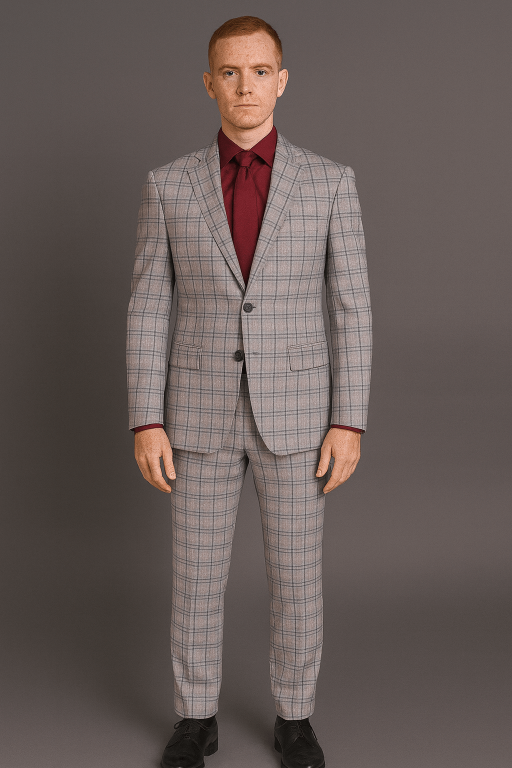 Vitali Suit – Men’s Grey Plaid Modern Fit Charcoal