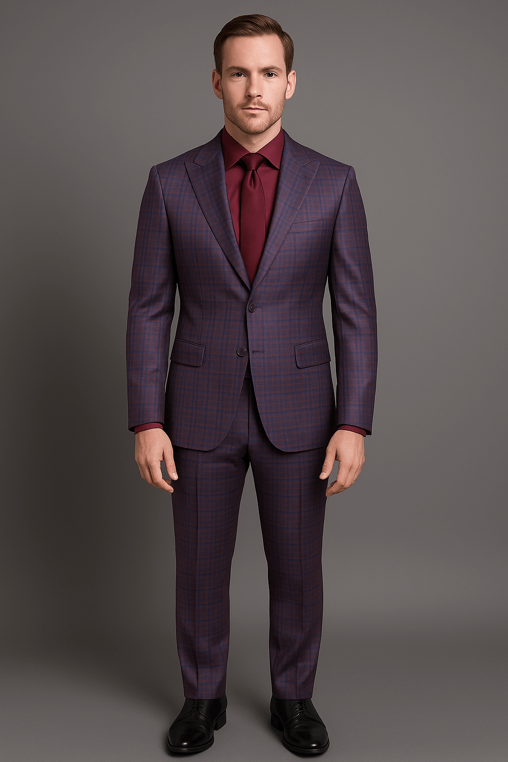 Vitali Suit – Men’s Plaid Modern Fit Plum