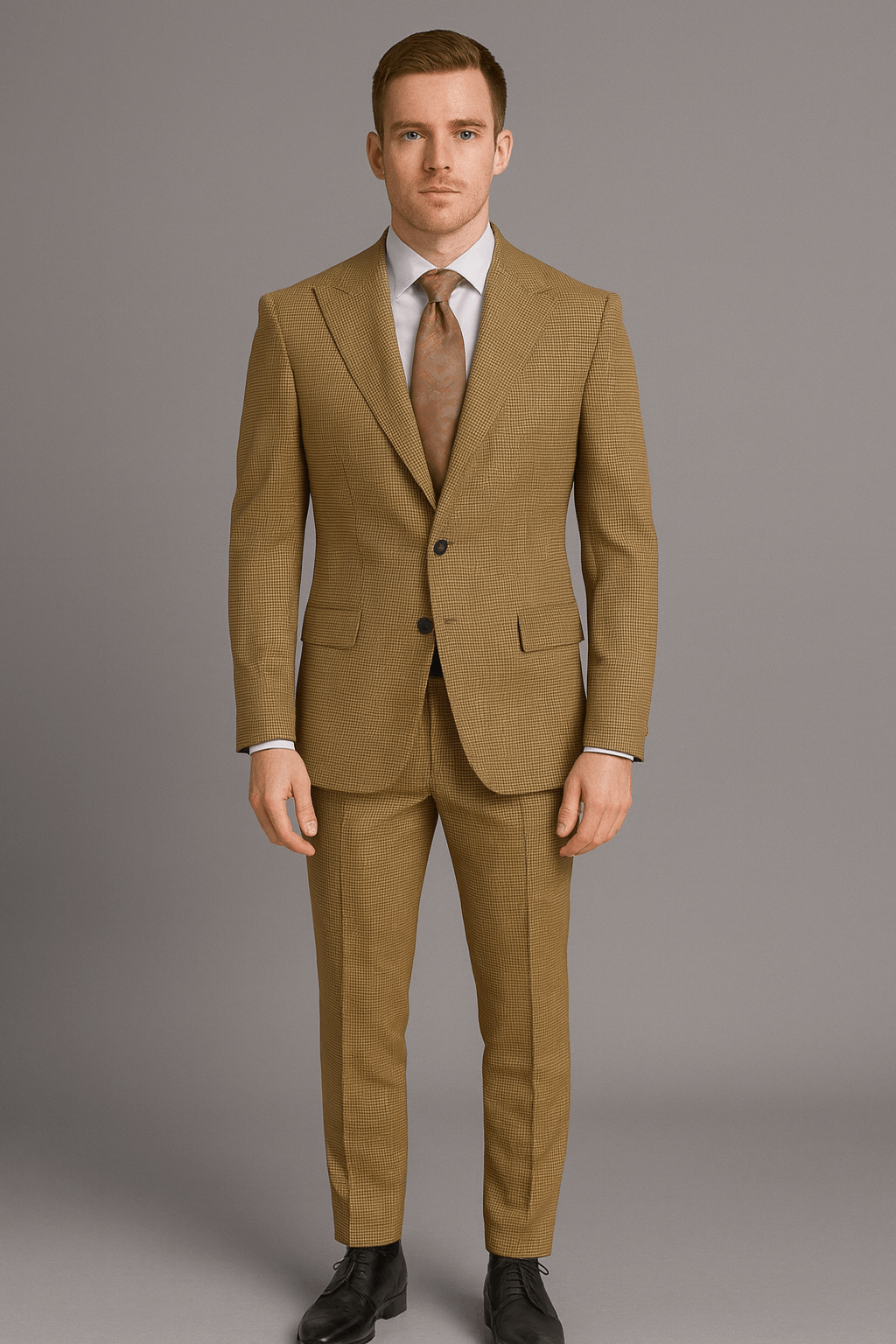 Vitali Suit – Men’s Micro-Check Modern Fit Gold