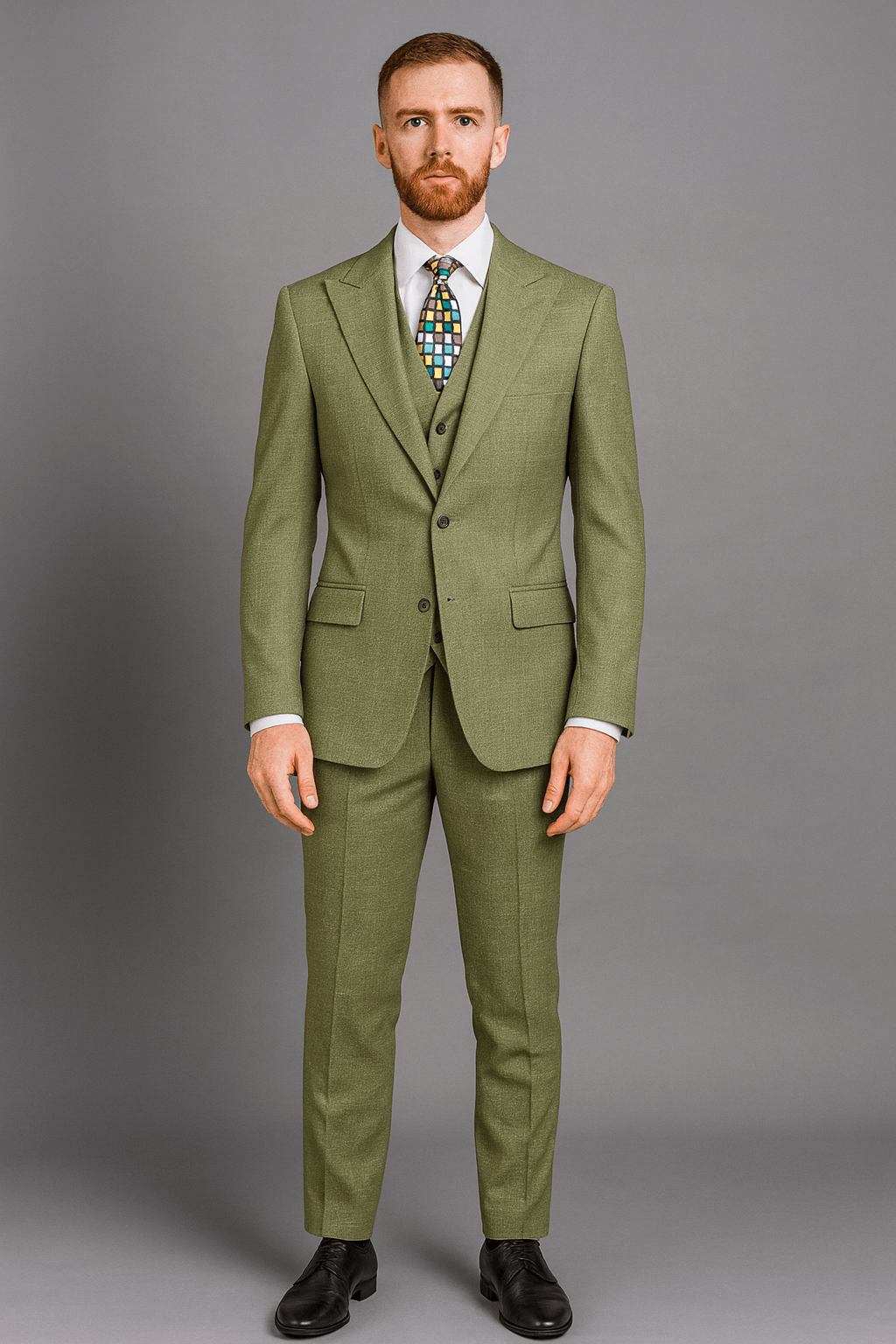 Vitali Suit – Men’s Three-Piece Olive Modern Fit Green